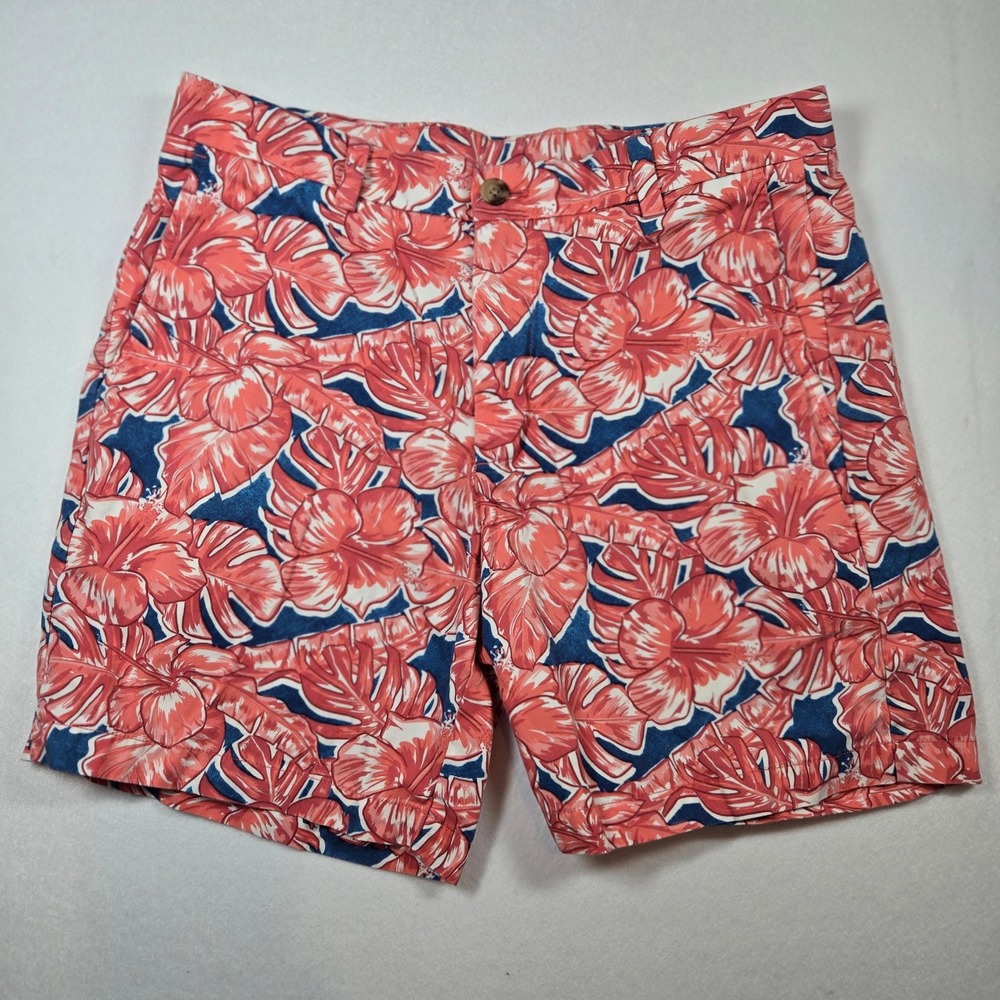 Vineyard Vines Shorts Mens 32 Coral Pink Excellent Tropical Floral Cotton 7in